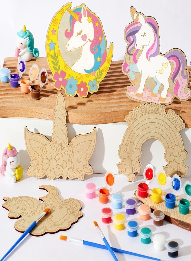 Winrayk 12 Sets Unicorn Party Favors Birthday Supplies Unicorn Craft Painting Kits for Girls, Unfinished Wood Crafts Gift Bag Card Paint Sets, Goodie Bag Stuffers Girls Birthday Party Favors Supplies - Image 5